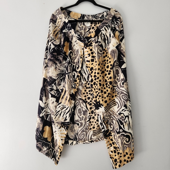 Vintage Coordinating Set - Beige, Black, and Tan Patterned Shirt and Skirt - Picture 2 of 2